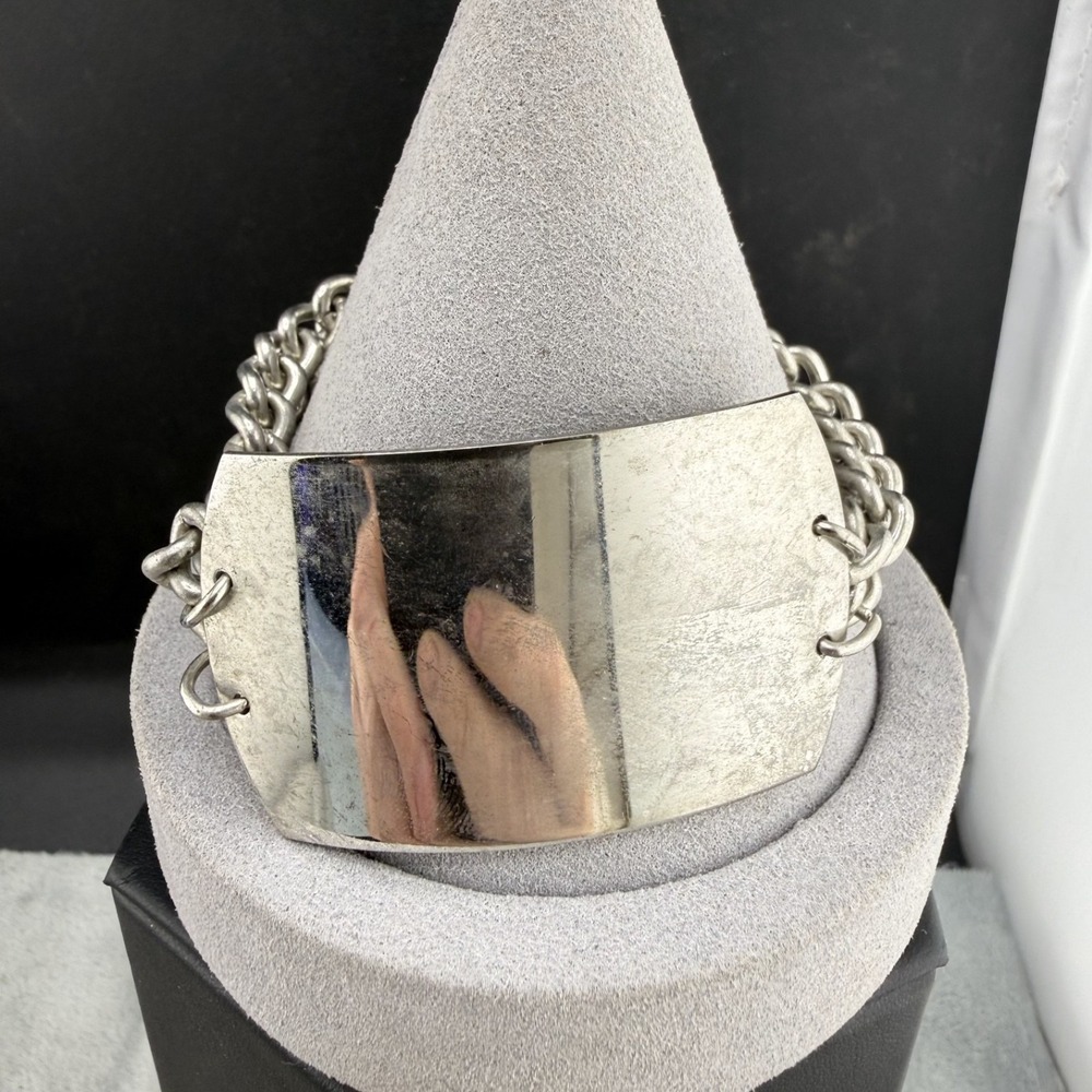 Vintage ID Bracelet Wide Silver Tone Chunky 7.5"